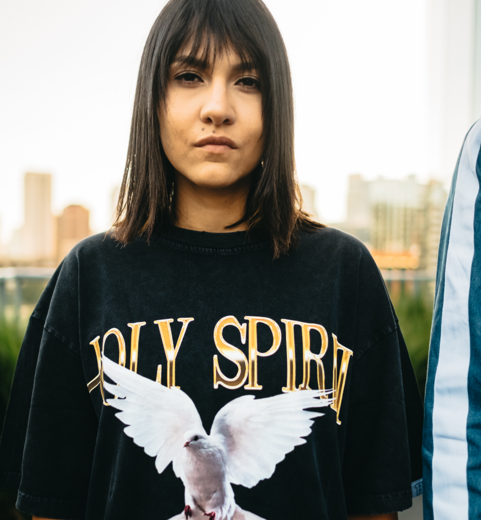 girl wearing Holy Spirit Dove Tee